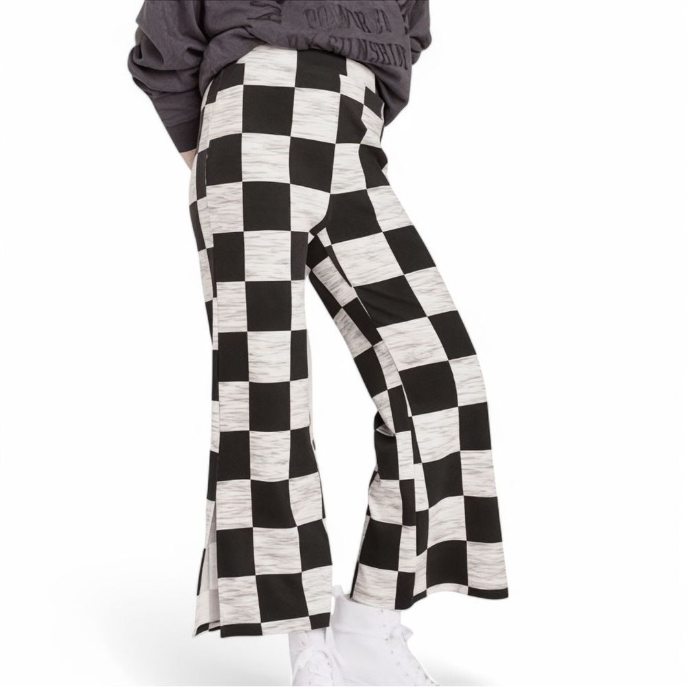 Ascot + Hart Checkered Wide Leg Pants Black White Xxs Graphic Retro Loungewear — image 7 of 8